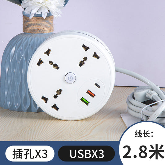 北美接线板，3脚 3位【USB*2/type-c*1】2.8米